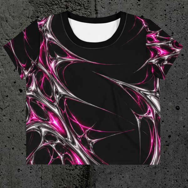 Crop top techno mujer Chrome Veins negro y rosa - frontal