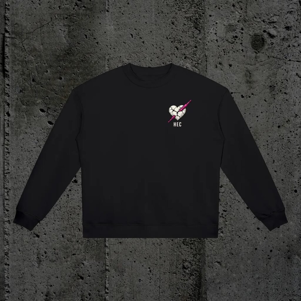 Sudadera Crewneck Heavyweight «Techno, Chupitos y Bloqueo Emocional» – Loose Fit (420 GSM)